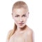 Beauty. Blonde woman with ponytail. Fresh clean skin, neutral ma