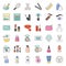 Beauty, body cares products and cosmetics icon set