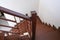 beauty brown wooden stair to high floor. beauty interior decoration new house. abstract step forward to goal