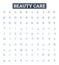 Beauty care vector line icons set. Skincare, cosmetics, hygiene, make-up, hair, facials, nails illustration outline