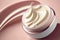 Beauty cosmetic cream stroke close up on pastel background. AI generation