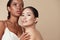 Beauty. Diverse Models Portrait With Copy Space For Advertising. Tender Asian And Mixed Race Women Posing Together.