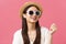 Beauty, emotions and leisure and vacation concept. Stylish young asian woman enjoying walking beach in straw hat and