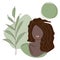 Beauty ethnic African, American black skin woman silhouette with simple shapes and plant vector illustration in flat