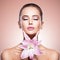 Beauty face  woman  flower skin care