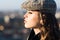 Beauty and fashion look. Looking trendy. Confident in her choice. french girl with curly hair in autumn beret. vintage