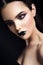 Beauty Fashion Model Girl with Black Make up. Dark