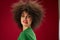 Beauty Fashion woman grimace afro hairstyle red lips fashion color background unaltered