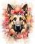 beauty of flowers with the charm of dogs a watercolor featuring dogs surrounded by a wreath of colorful blooms.