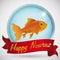 Beauty Goldfish in Round Button to Celebrate the Nowruz Holiday, Vector Illustration