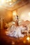 Beauty gorgeous woman in beautiful evening dress in luxurious style interior room