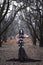 Beauty gothic woman in dress in the forest