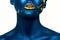 Beauty Halloween Girl with blue Skin and gold Lips