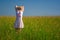 Beauty happy woman in field