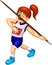 Beauty javelin player cartoon in action with smiling happiness