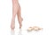 Beauty legs of ballerina standing on tiptoes near pointes.