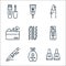 beauty line icons. linear set. quality vector line set such as nail polish, hand sanitizer, hair curler, foundation, bobby pin,