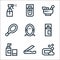 beauty line icons. linear set. quality vector line set such as soap, razor, moisturizer, hair spray, mirror, pocket mirror, herbal