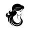 Beauty logo, black silhouette of woman, side view, face and neck only. Female silhouette. Elegant feminine black logo