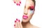 Beauty and Makeup Concept. Pink Nail Art and Colorful Make-up