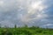 Beauty of the marshy wetlands under a rainbow in the stormy sky