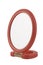 Beauty mirror with red frame and handle