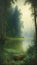 The Beauty of Nature: A Painting of a Lake Surrounded by Trees and a Subtle Fog