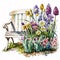 The Beauty of Nature: Watercolor Wooden Garden Benches with Rustic Flowers AI Generated