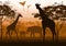 Beauty of nature with wild animals (giraffe, elephant, flamingo, paradisial bird)