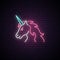 Beauty Neon sign of Unicorn. Neon emblem, bright banner.