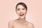 Beauty portrait of skin care beauty woman laughing smiling happy and cheerful.