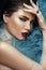Beauty portrait in water, fashion vogue style shoot, close up makeup.