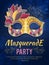 Beauty poster illustration of mask with feather. Design template invitation carnival party