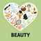 Beauty poster with women icons and heart vector illustration