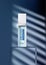 Beauty product ads with podium glass on blind curtain shadow on blue wall background.Realistic vector illustration