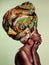 Beauty, profile and black woman in head wrap in studio for culture, glow and cosmetics on green background with space