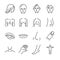 Beauty salon body parts line icon set. Included the icons as face, hair, eye, breasts, hand, hips, and more.