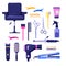 Beauty salon colorful icons vector design elements. Hair hairdresser tools and equipment isolated on white background