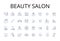 Beauty salon line icons collection. Hair salon, Nail salon, Day spa, Tanning salon, Barber shop, Eye salon, Facial spa