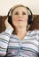 Beauty senior woman listen music