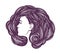 Beauty shop, cosmetic, makeup or spa concept. Beautiful girl, young woman with long curly hair. Decorative vector