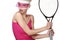 Beauty shot blond perfect young model wear pink visor