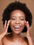 Beauty, skincare and portrait of a black woman in studio with an organic, cosmetic and healthy face routine. Health