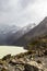 The beauty of the South Island. Rocky Mountains above Hooker Lake. New Zealand