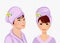 Beauty Spa Face Set, Woman in Towel and Bathrobe
