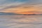 Beauty sunrise sky over frozen water lake