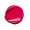 Beauty swatch and cosmetic texture, circle round red lipstick sample isolated on white background, paraffin wax sealing stamp,