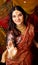 Beauty sweet real indian girl in sari smiling on