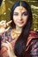 Beauty sweet real indian girl in sari smiling cheerful, jewelry shining, lifestyle people concept