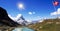 Beauty Swiss, panorama of mountain and lake with sunlight on blu